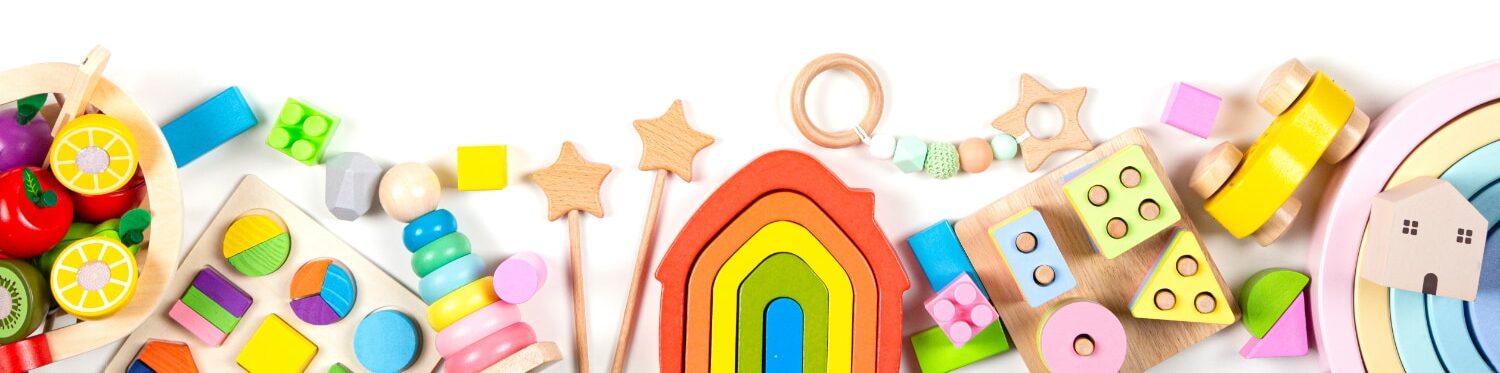 Unterschiedliche Spielzeuge als dekorative Grafik